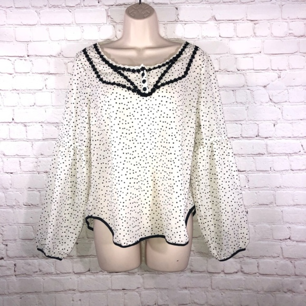 Free People Polka Dot Sheer Blouse Top - Picture 2 of 6